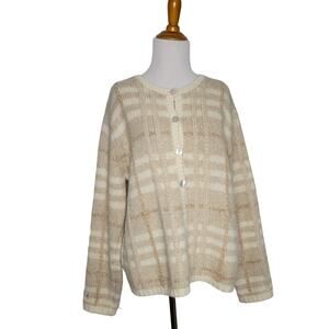 Vintage Talbots Lambswool Angora Cardigan Sweater Cream Soft Women Large